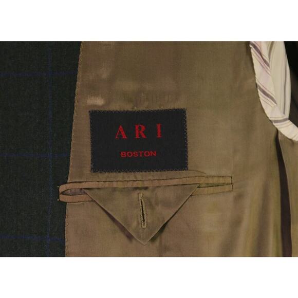 Ari Boston by R. Caruso Green w/ Blue Windowpane Wool Sportcoat Blazer 44R - Picture 7 of 9